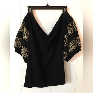 Free People black embroidered off shoulder shirt size M.